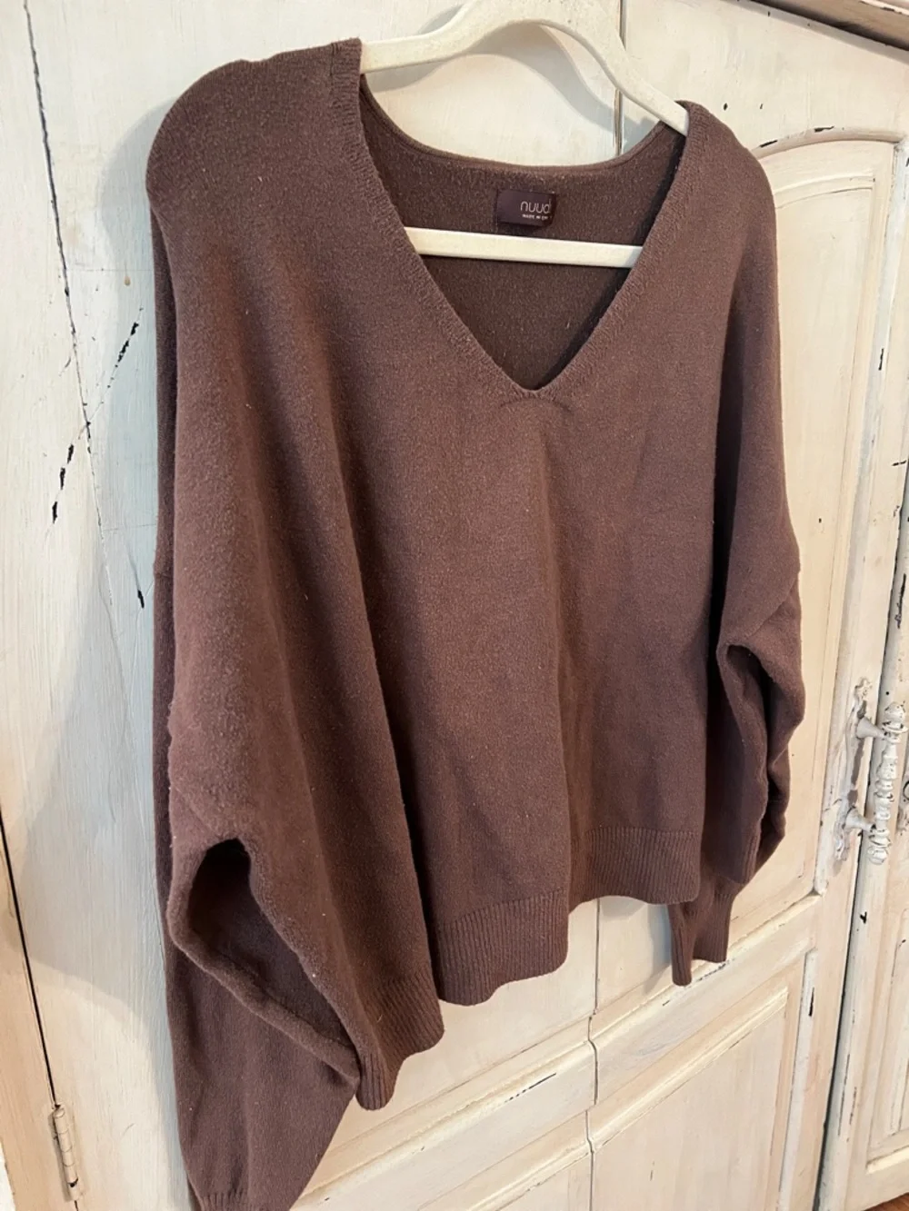 Nuuds Brown V-Neck Sweater XL Oversized Soft Knit Casual - Picture 6 of 14